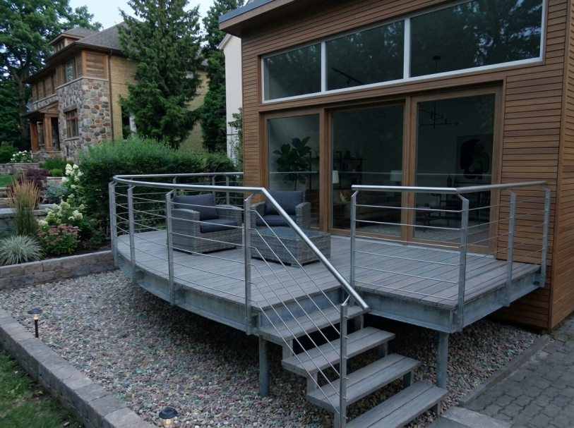 Runder Balkon mit Außentreppe