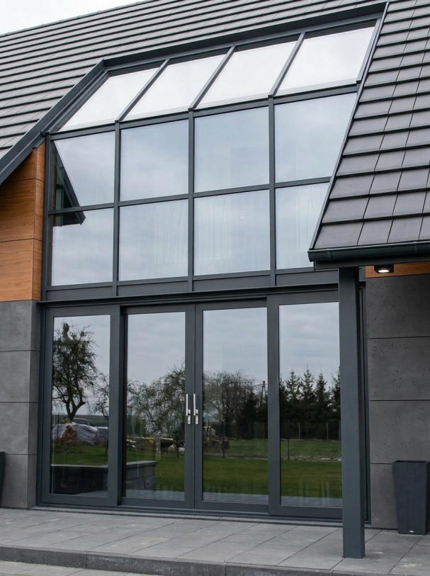 Glasfassade in einem modernen Einfamilienhaus